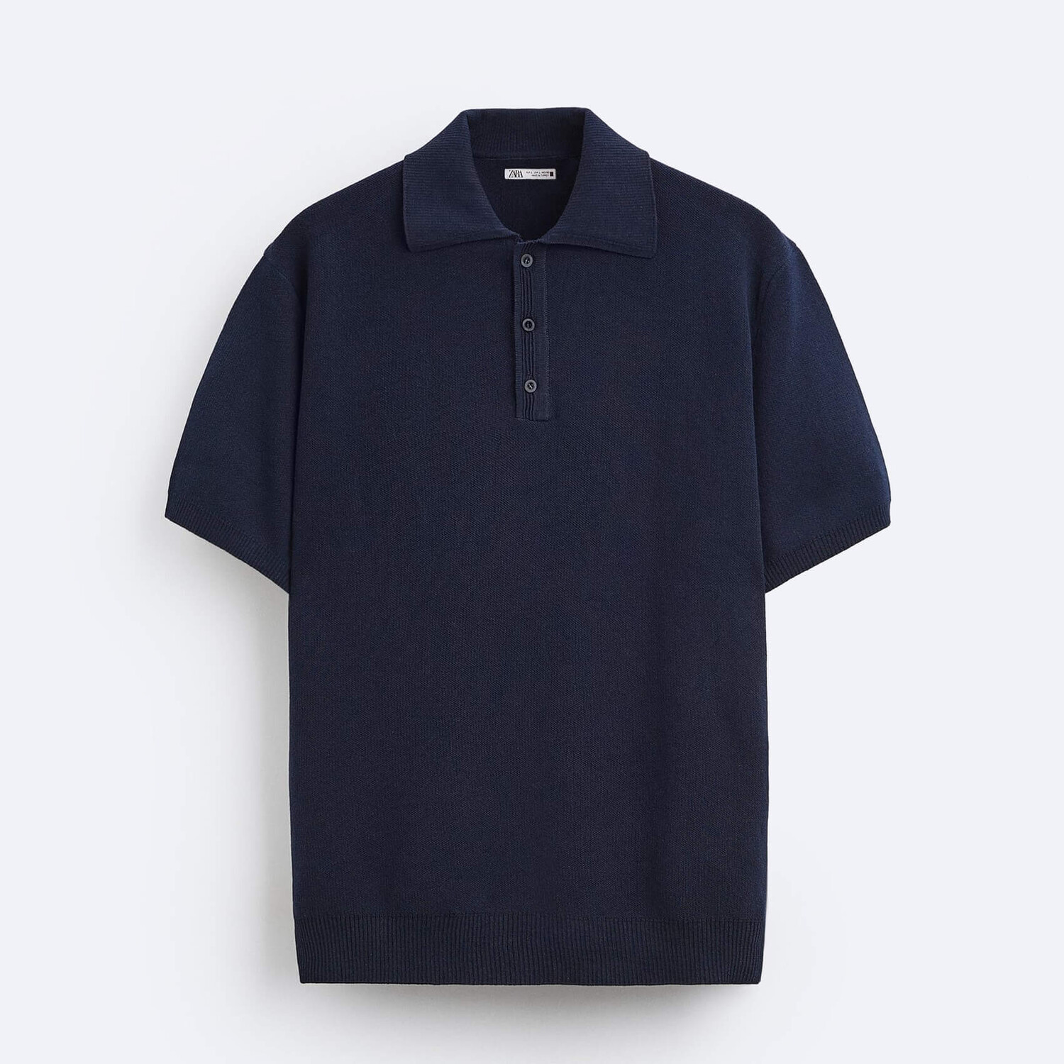 

Футболка-поло Zara Knit Cotton Polo, темно-синий