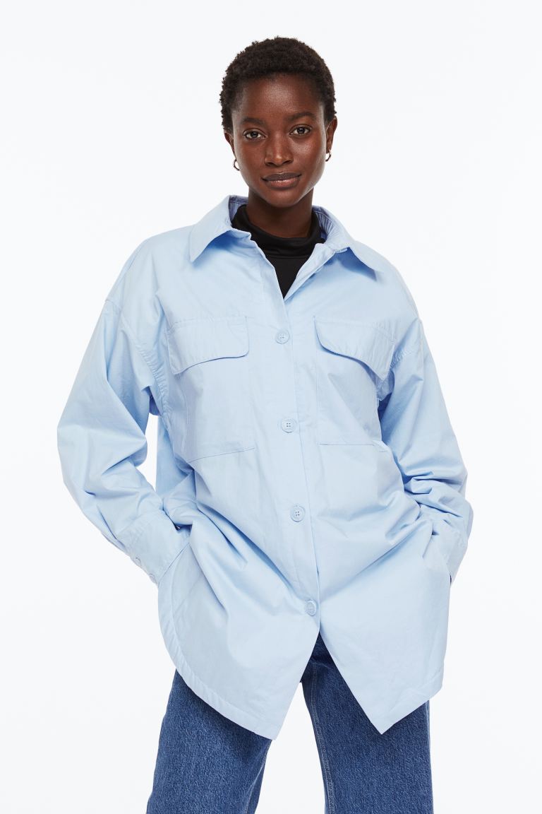Утепленная куртка-рубашка H&M, светло-синий цена и фото