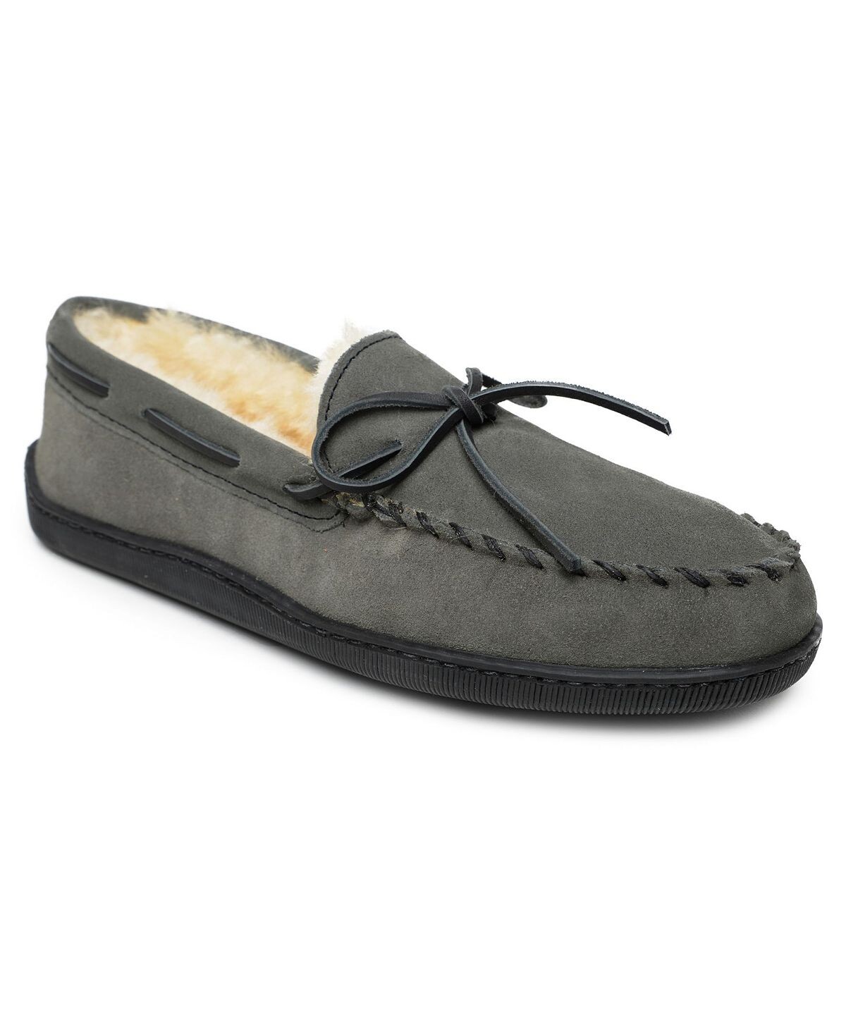 

Мужские тапочки-мокасины из овчины с твердой подошвой Minnetonka, серый