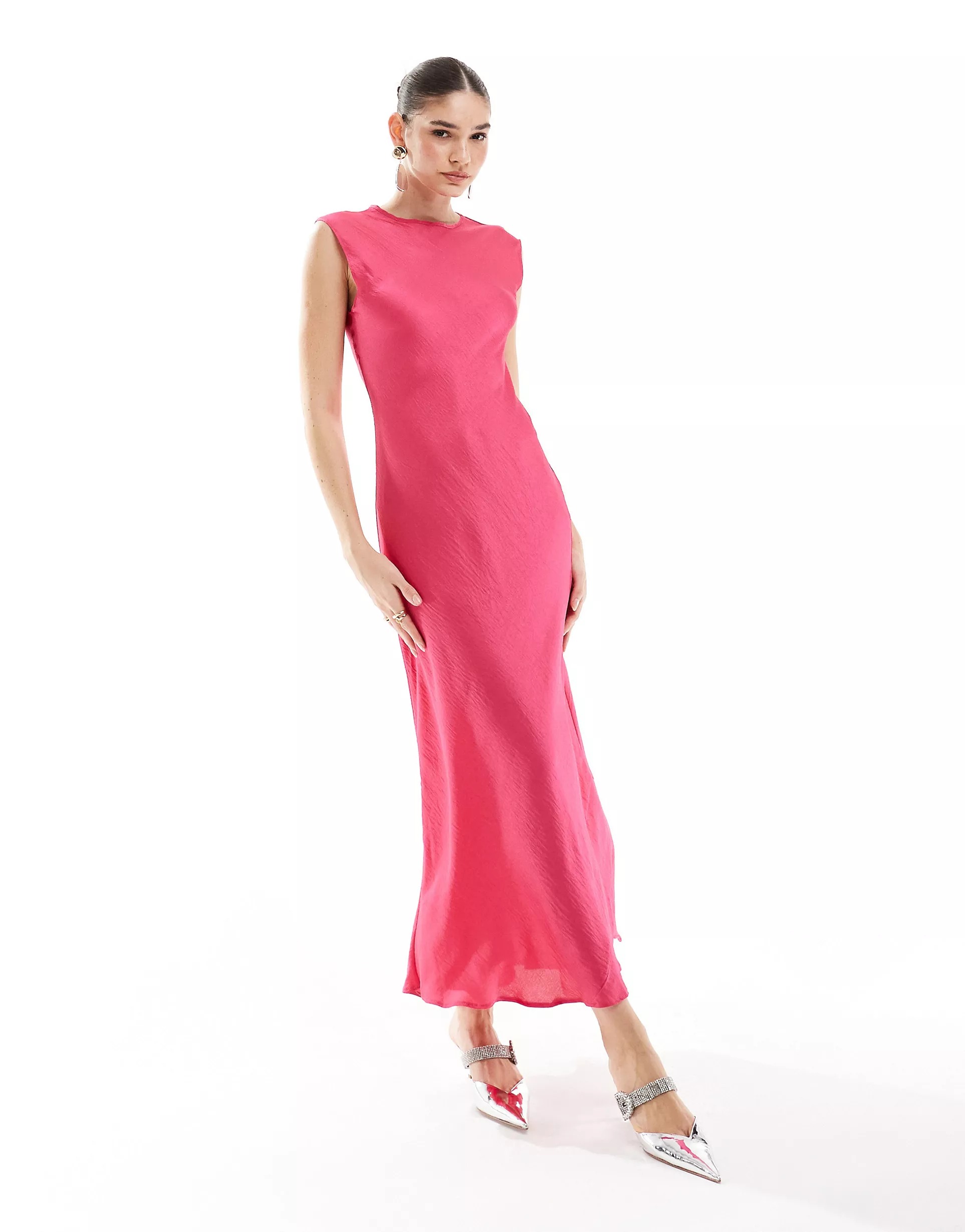 Платье миди Asos Satin, темно-розовый