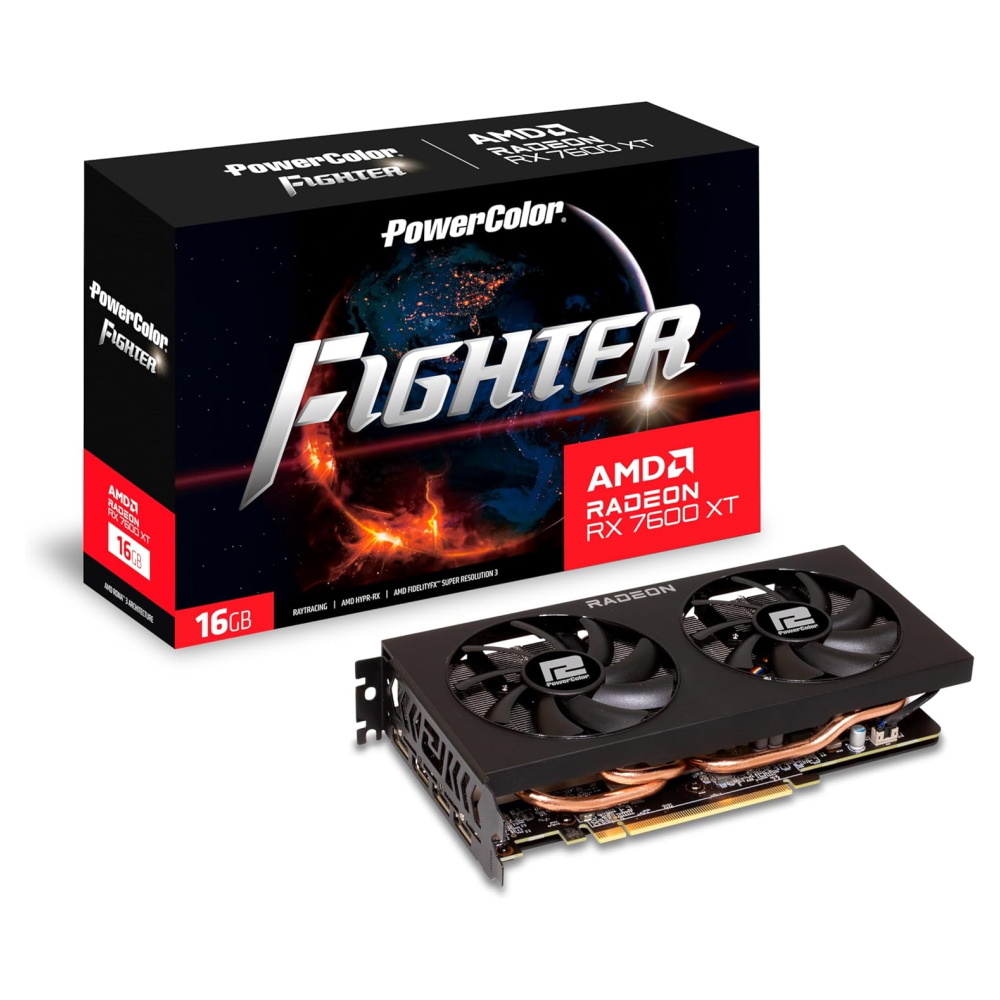 Видеокарта PowerColor Fighter AMD Radeon RX 7600XT, 16 ГБ, ‎RX 7600XT 16G-F, черный видеокарта powercolor radeon rx 7700 xt fighter 12гб черный