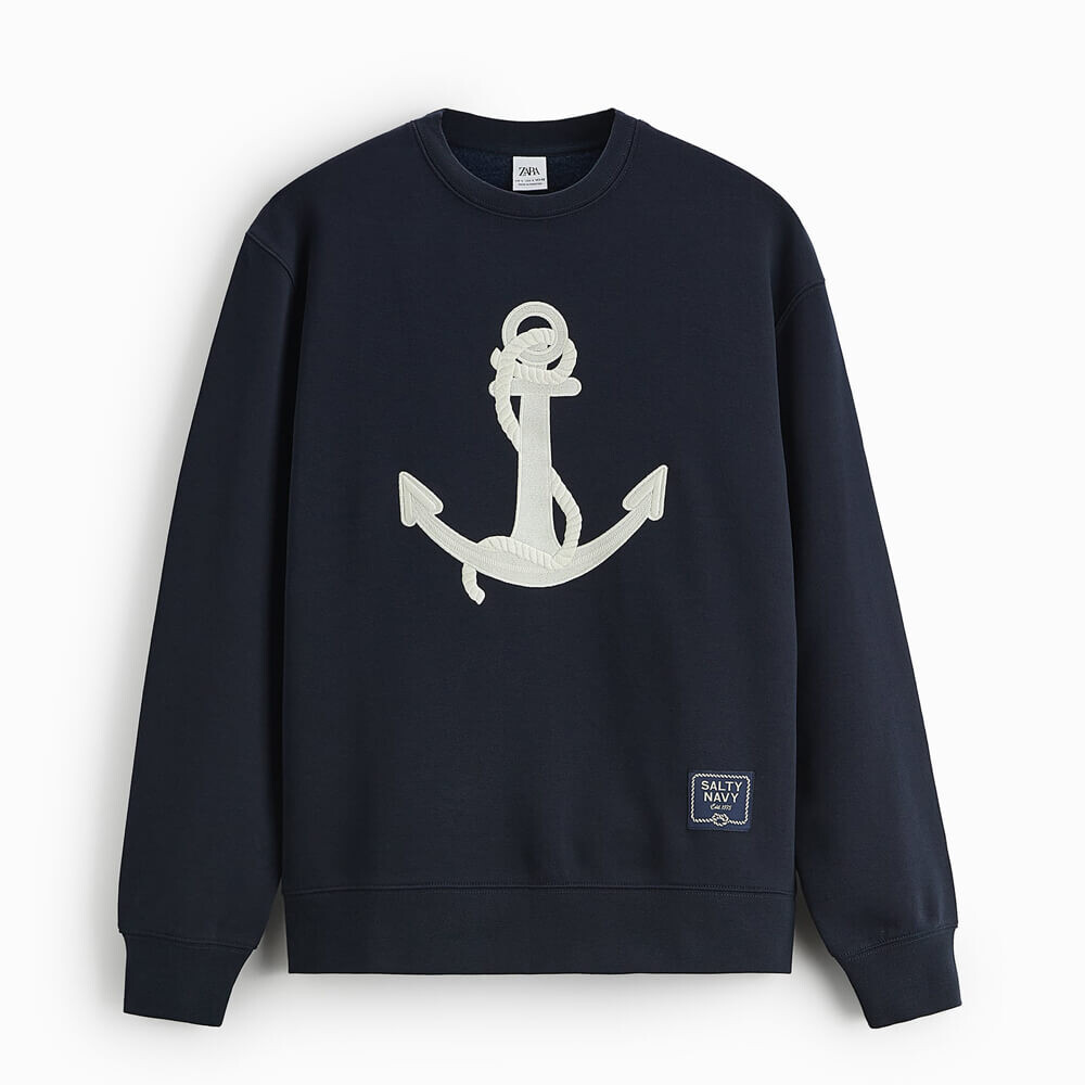 

Свитшот Zara With Embroidered Anchor, темно-синий
