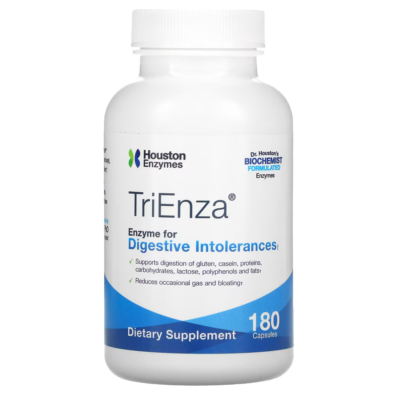 Houston Enzymes, TriEnza, ферменты помогающие при пищевой непереносимости, 180 капсул houston enzymes жевательные таблетки trienza 180 жевательных таблеток