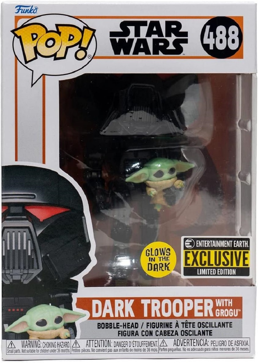 Фигурка Funko POP! Star Wars: The Mandalorian - Dark Trooper Holding Grogu Glow-in-The-Dark Exclusive