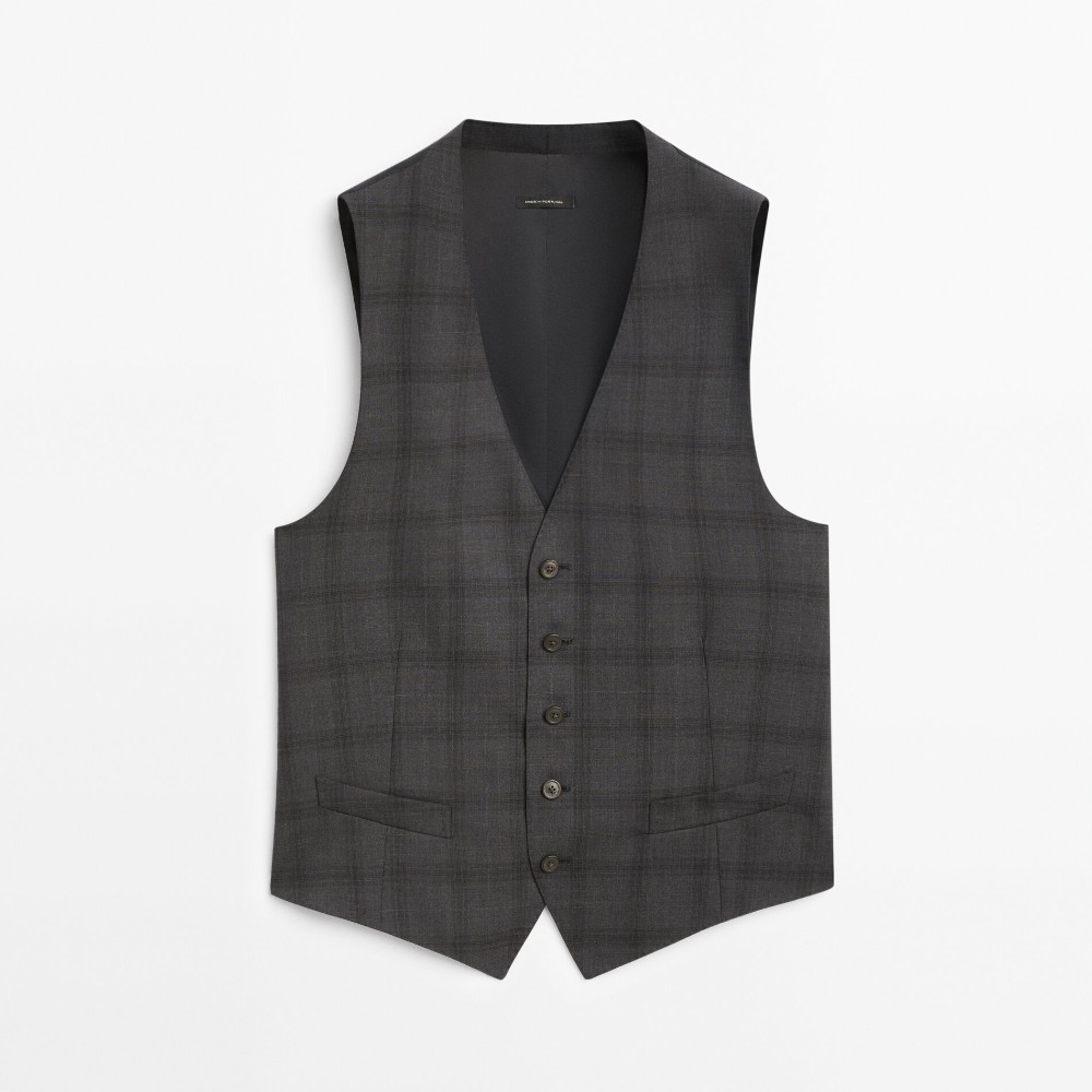 пиджак massimo dutti gray suit 100% wool check серый Жилет Massimo Dutti Windowpane Check 110's Wool Suit, серый
