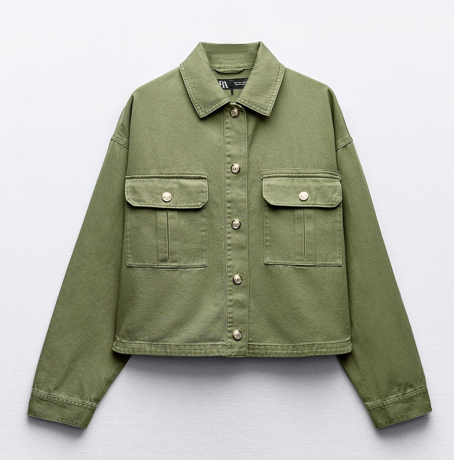 Куртка-рубашка Zara Cotton, зеленый