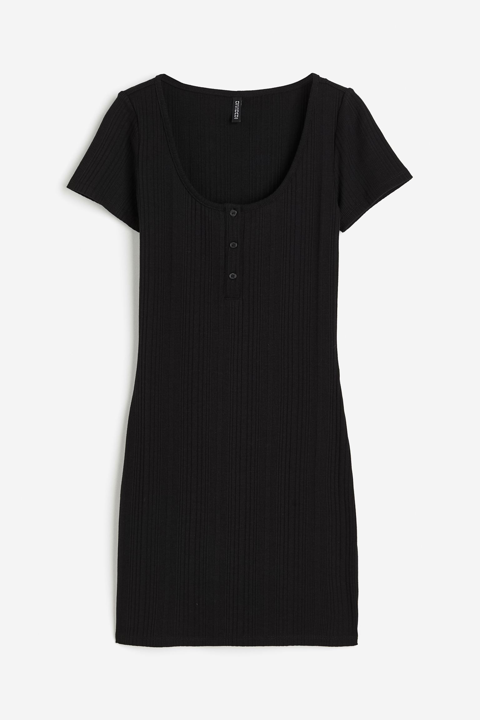 Платье H&M Ribbed With Buttons At Top, черный