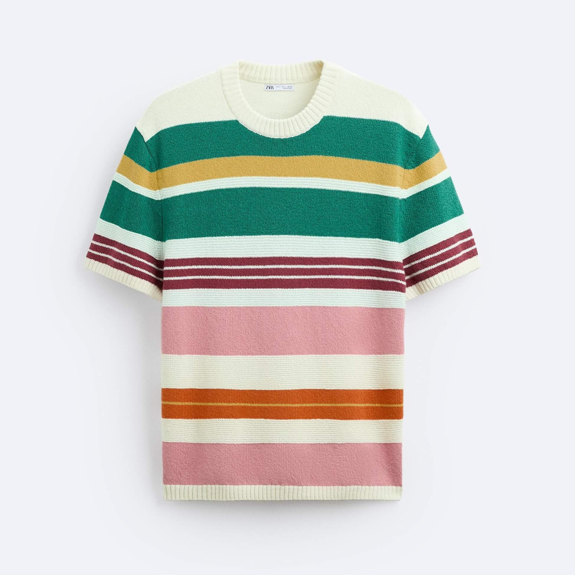 Футболка Zara Striped Knit, мультиколор поло zara striped knit shirt зеленый