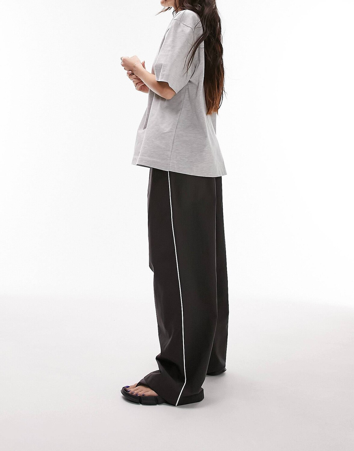 

Брюки Topshop Premium Wide Leg Side Pipe Track, темно-коричневый