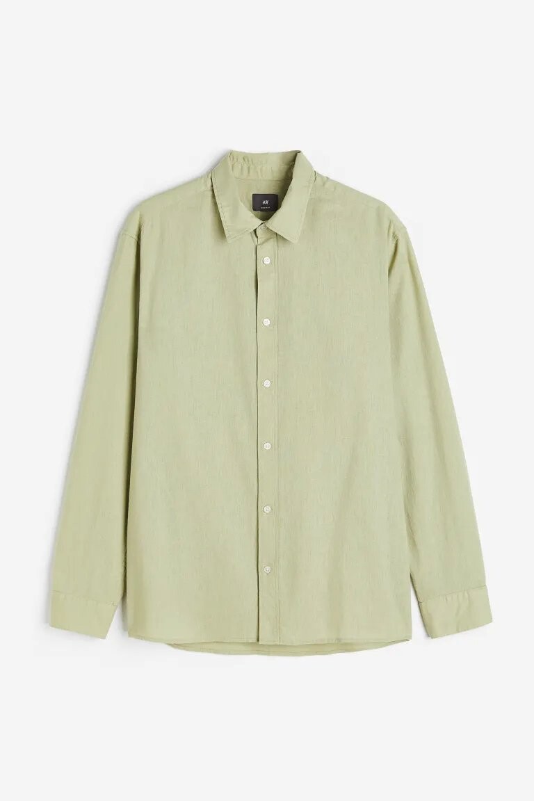 

Рубашка H&M Regular Fit Linen-blend, светло-зелёный