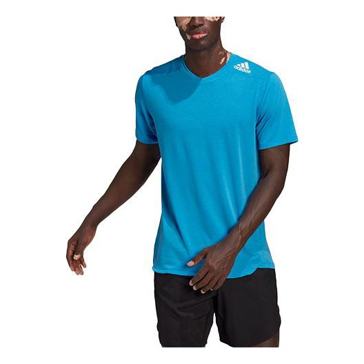Футболка Adidas Sports Breathable V Neck Casual Short Sleeve Lake Blue T-Shirt, Синий