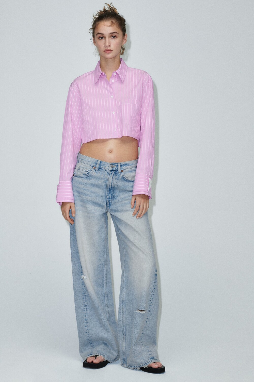 

Рубашка из поплина ZARA, розовый/белый
