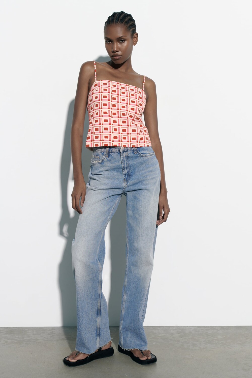 Топ из смешанного льна с принтом ZARA, розовые