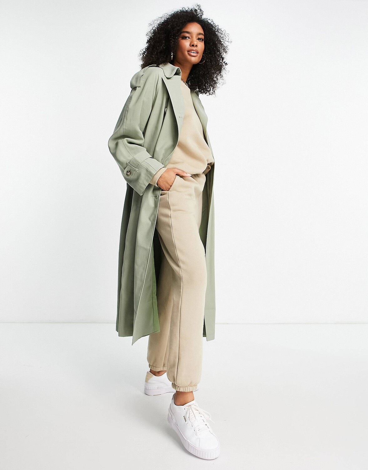 

Удлиненный тренч цвета шалфея Topshop
