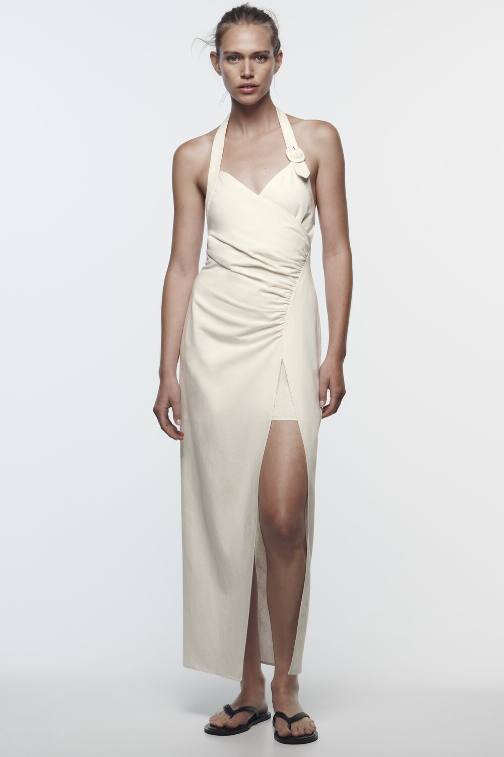 

Платье с драпировкой Zara, экрю