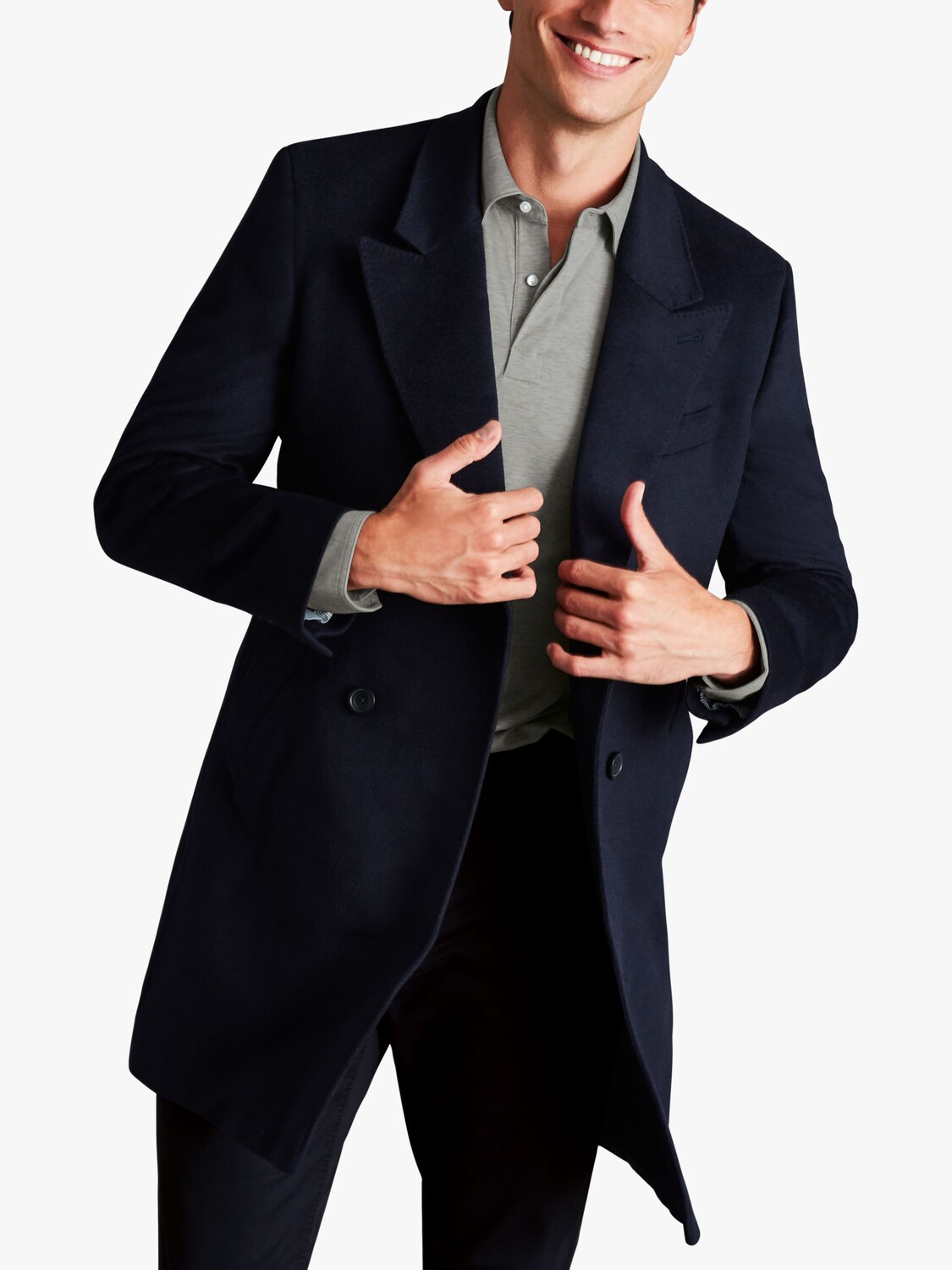 

Шерстяное двубортное пальто Charles Tyrwhitt, темно-синий