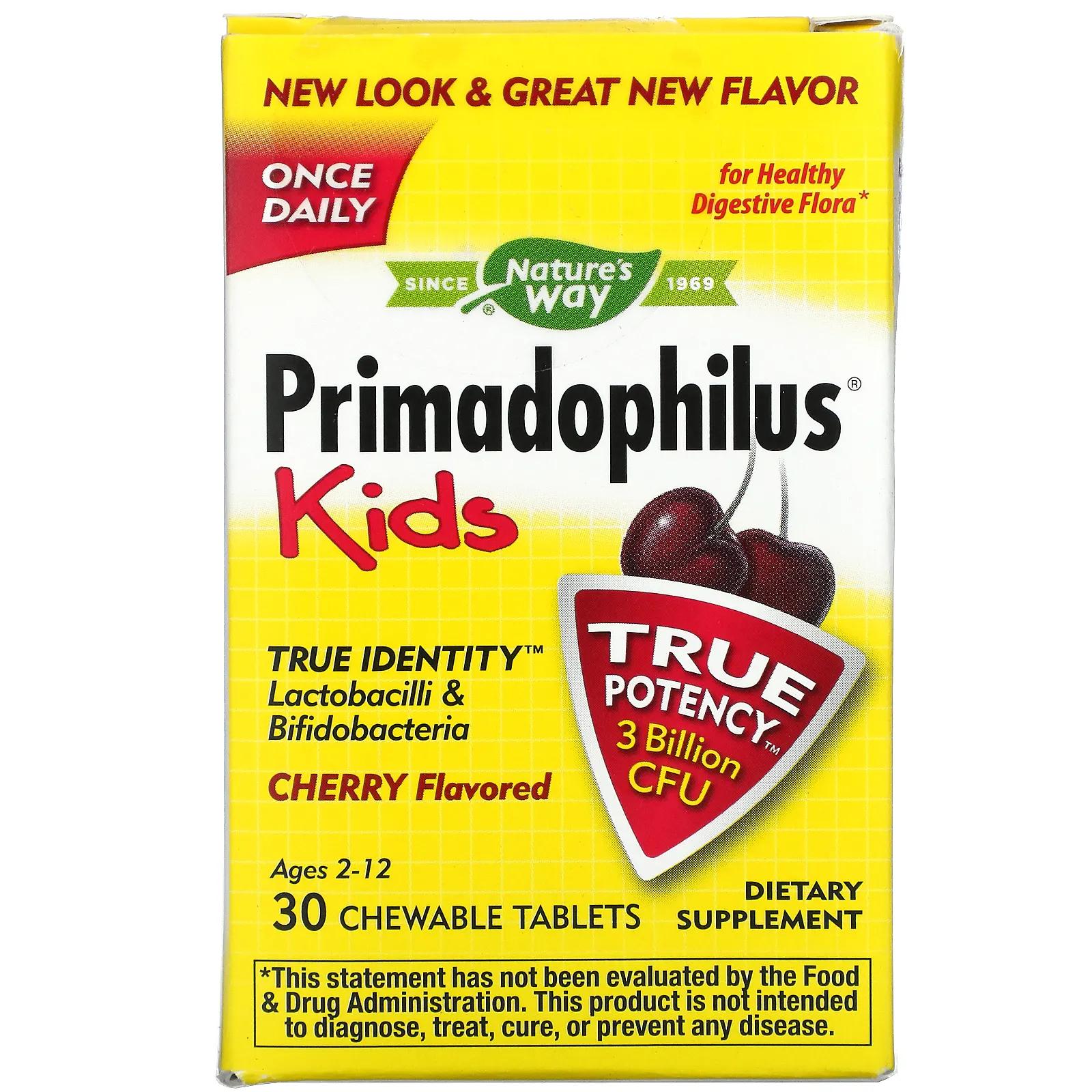 Nature's Way Primadophilus Kids Cherry 3 Billion CFU 30 Chewable Tablets hyperbiotics immune defense 3 billion cfu natural orange 60 chewable tablets