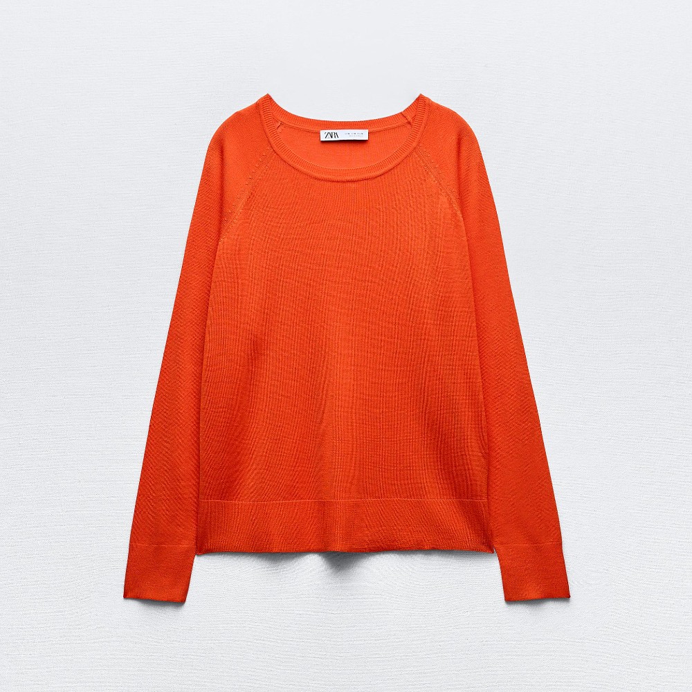Свитер Zara Plain Fine Knit, темно-оранжевый свитер zara plain knit with tie бежевый