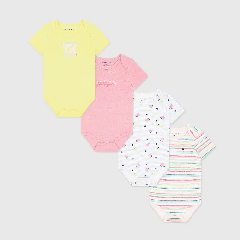 

Комплект детских комбинезонов Tommy Hilfiger Onesie, 4 предмета, желтый/белый/розовый