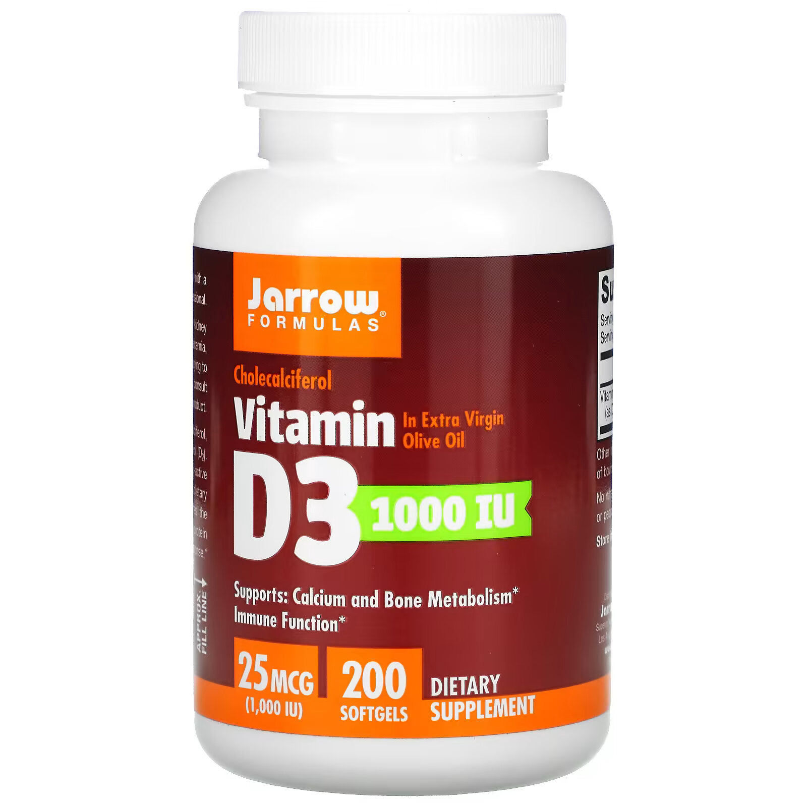 Jarrow Formulas, витамин D3, холекальциферол, 25 мкг (1000 МЕ), 200 мягких таблеток витамин d3 solgar 25 мкг холекальциферол 100 мягких таблеток