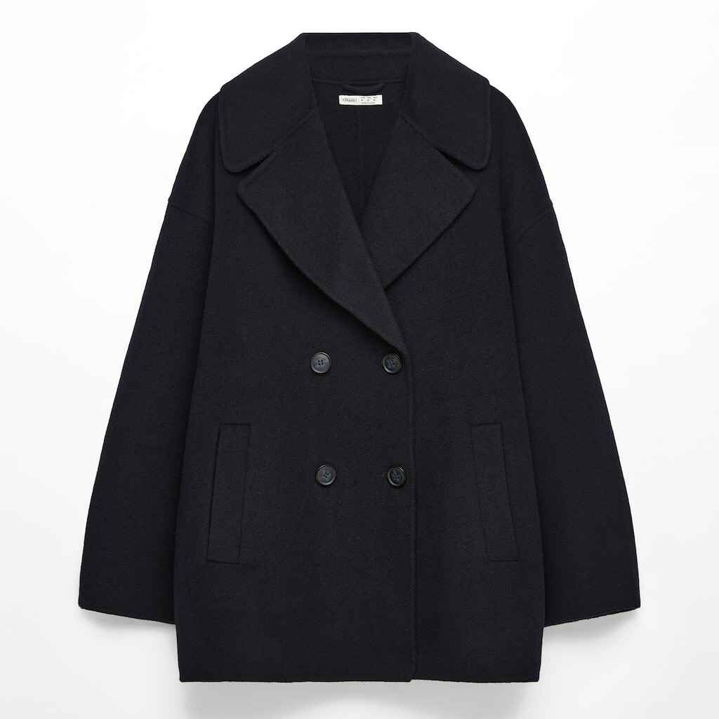 

Пальто Oysho Short Coat With Wool, темно-синий