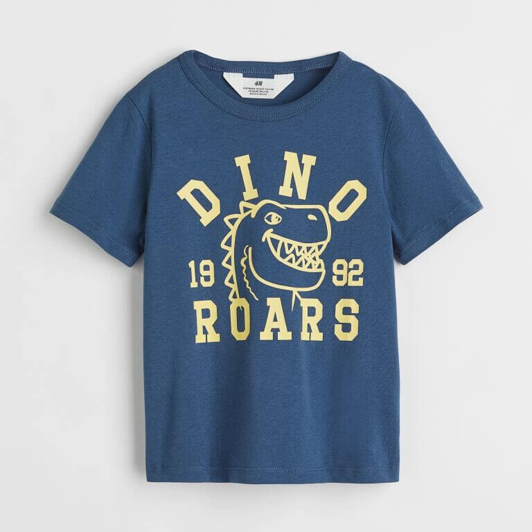 

Футболка с принтом H&M Dinosaur, темно-синий