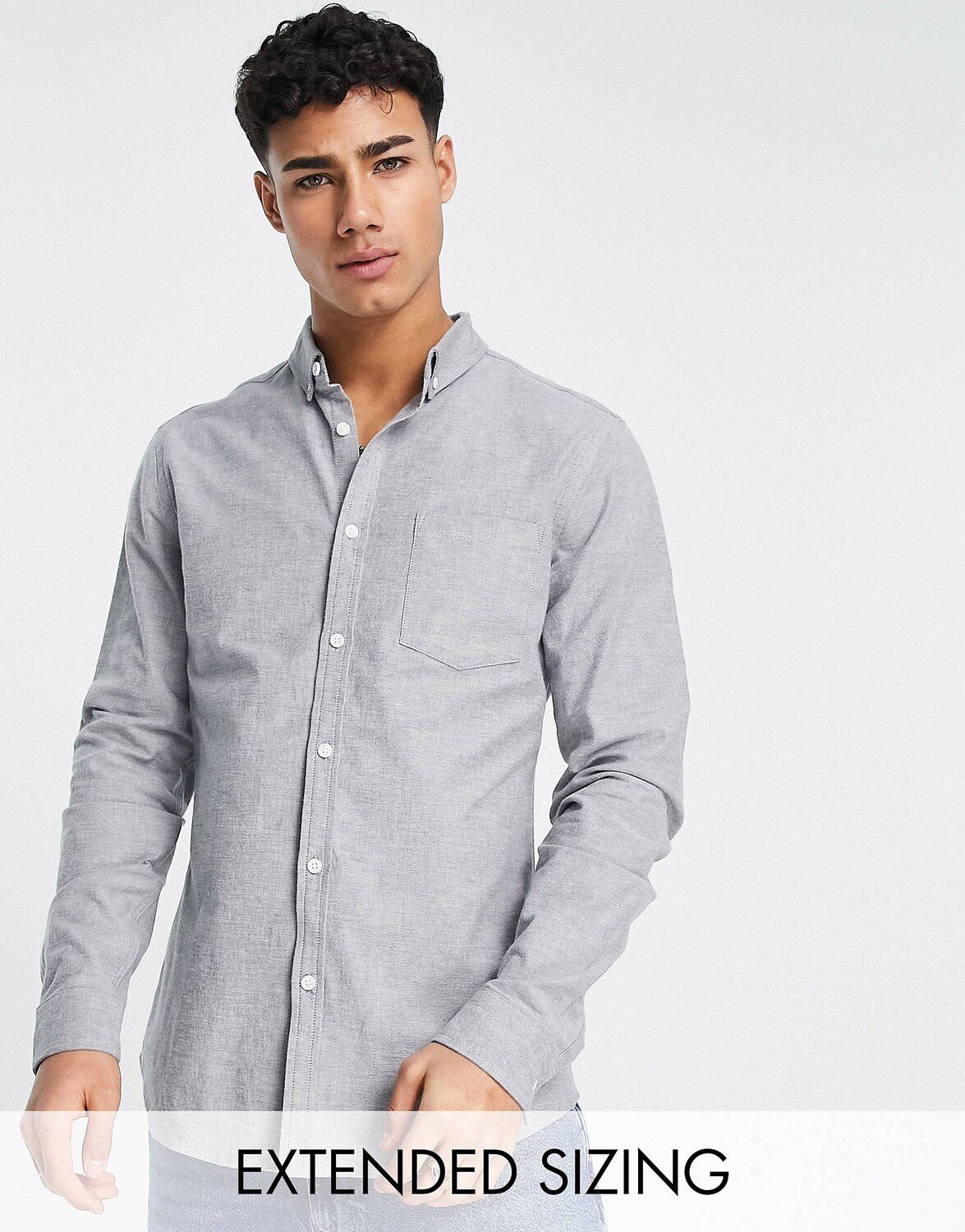 

Темно-серая оксфордская рубашка узкого кроя ASOS DESIGN