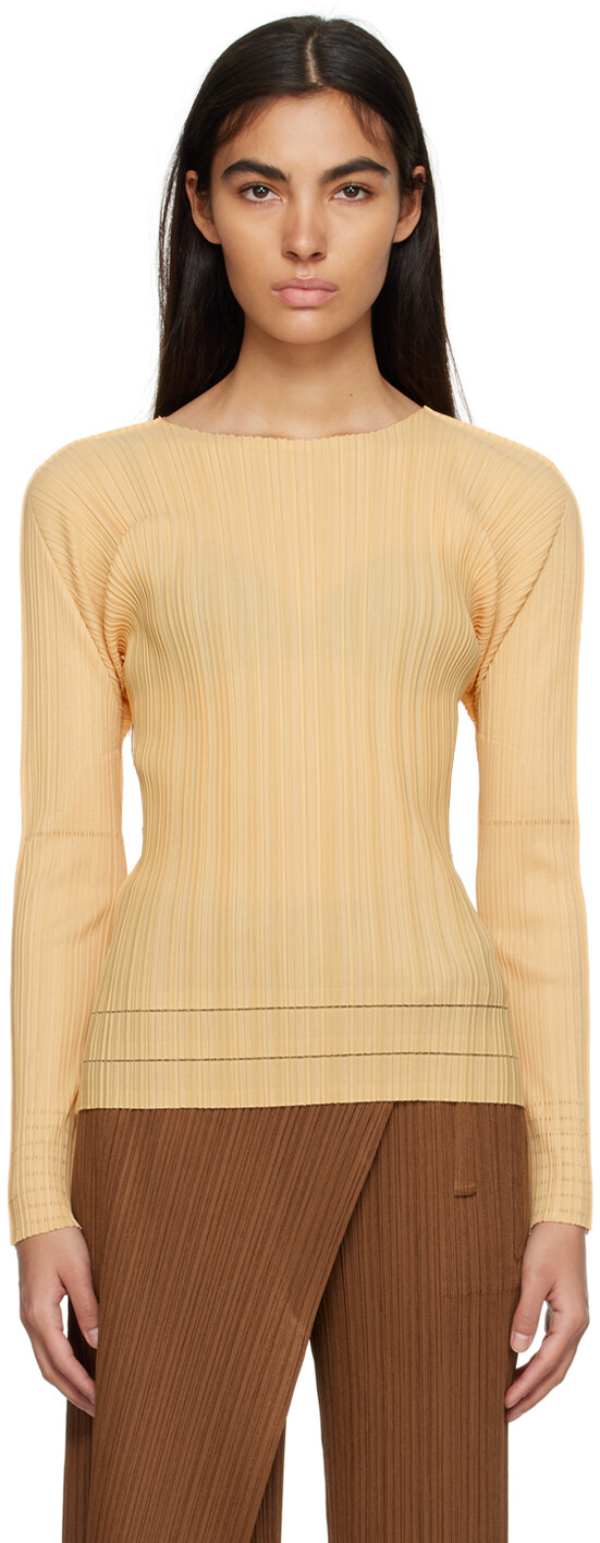 

Оранжевая футболка с длинным рукавом с мягкими складками Pleats Please Issey Miyake, Оранжевый