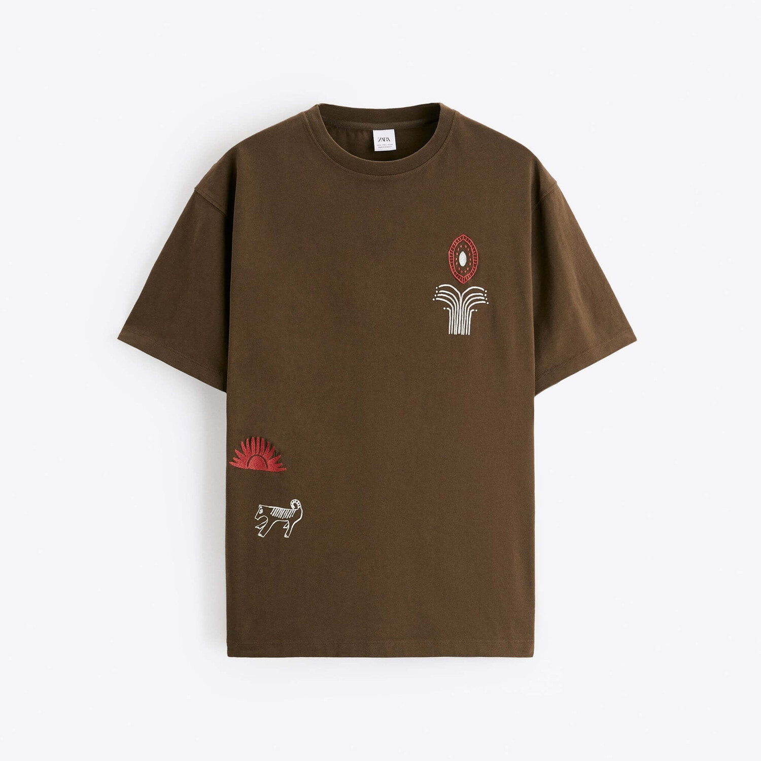 

Футболка Zara Contrast Printed, коричневый