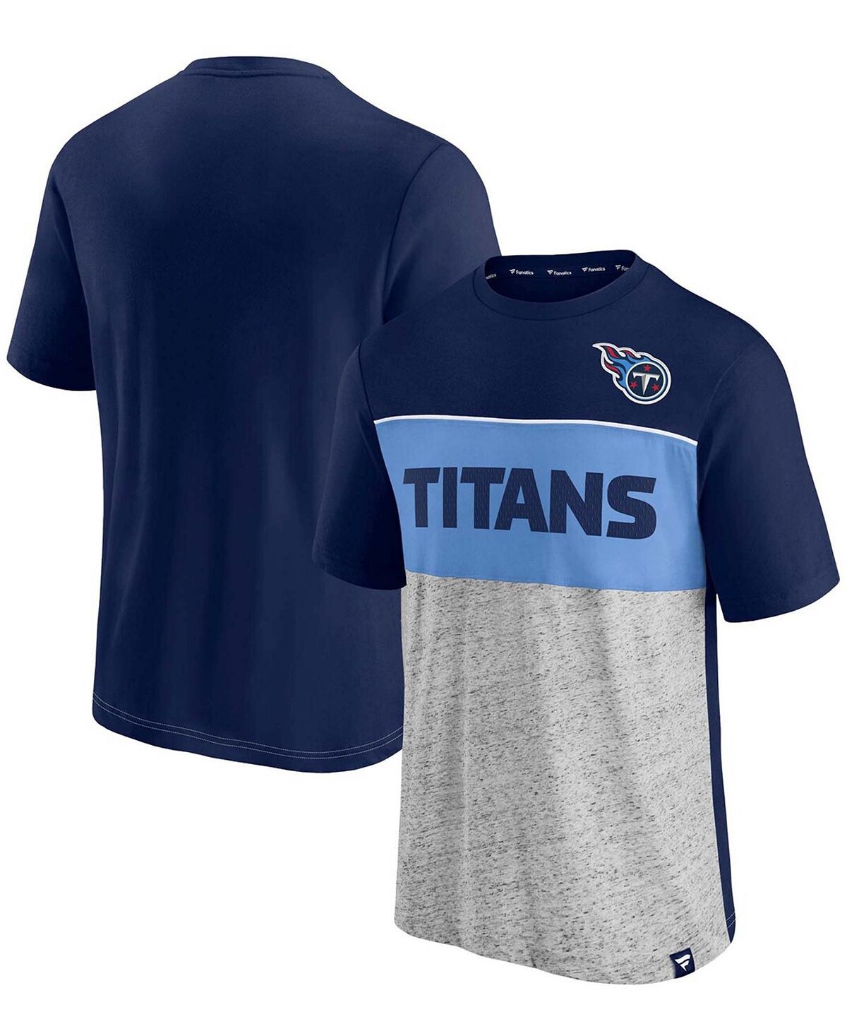 

Мужская темно-синяя и меланжевая серая футболка tennessee titans с цветными блоками Fanatics, мульти