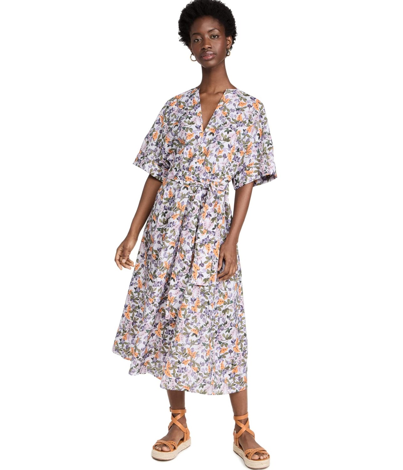 

Платье Vince, Wisteria Vine Cuffed Short Sleeve V-Neck Dress