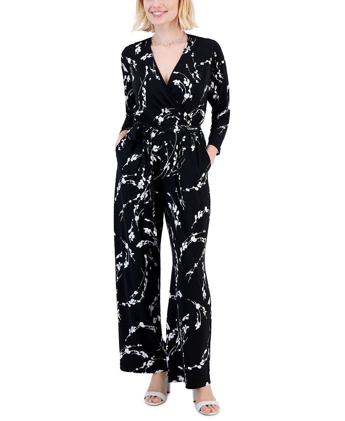

Широкий комбинезон petite surplice с завязками на талии, созданный для macy's Alfani, мульти