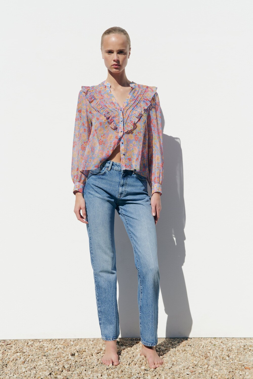 

Блузка с цветочным принтом ZARA, разноцветный