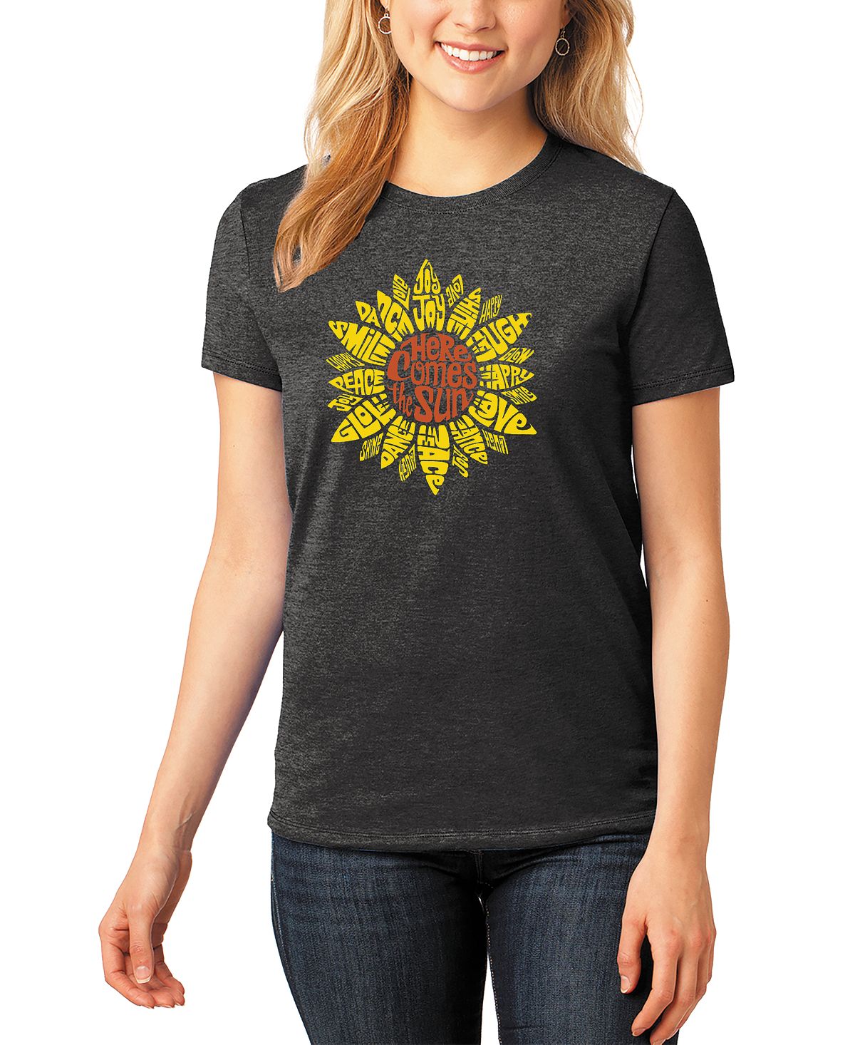 Женская футболка premium blend sunflower word art LA Pop Art, черный