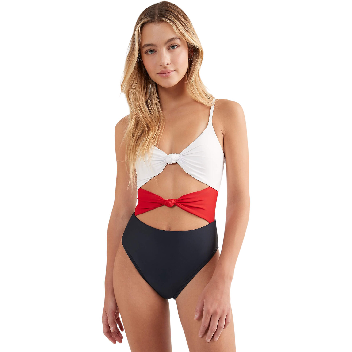 

Купальник Tommy Hilfiger Knotted Colorblock One-piece, белый/красный/темно-синий