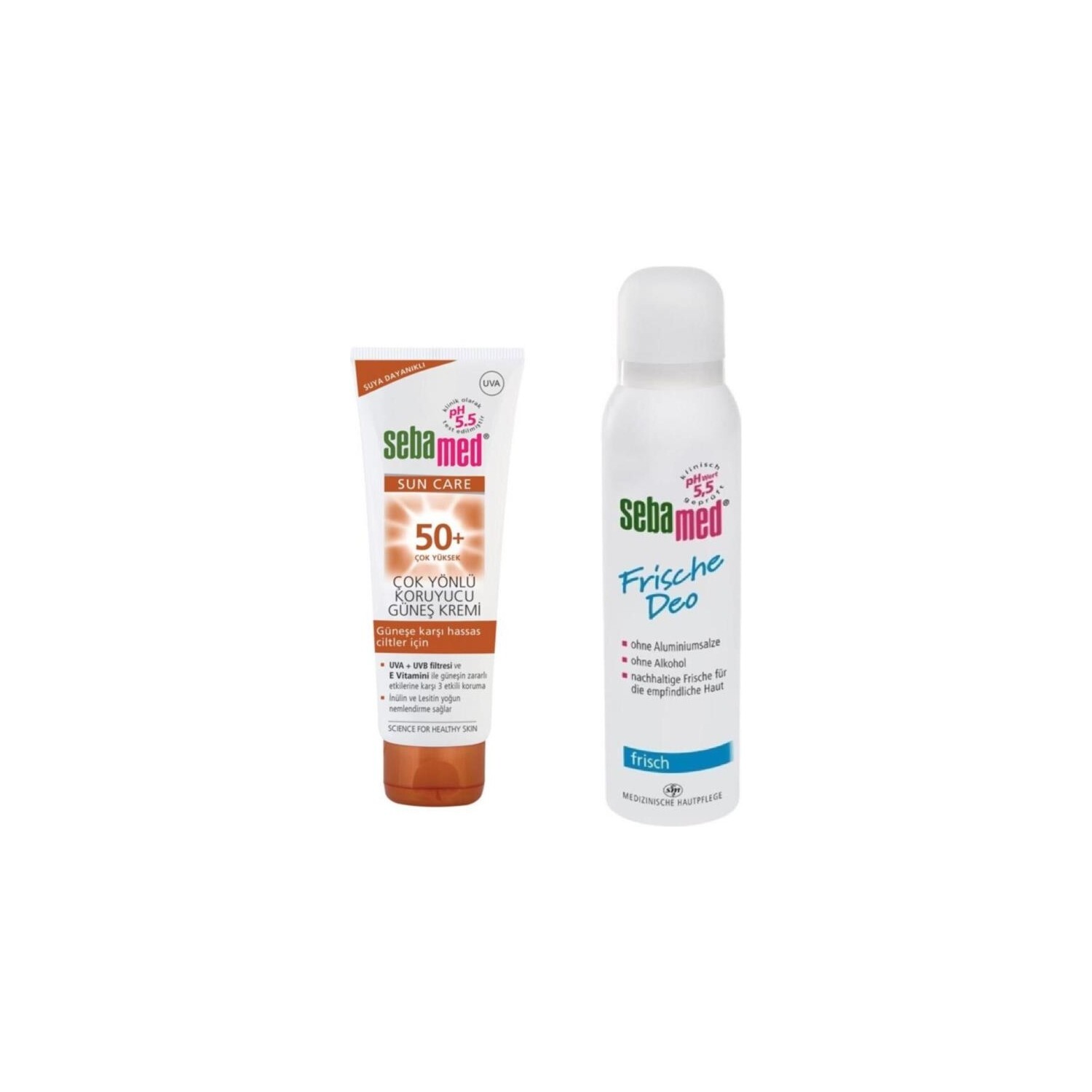 

Солнцезащитный крем Sebamed Sun 50+, 75 мл + Дезодорант-аэрозоль Sebamed Fresh, 150 мл