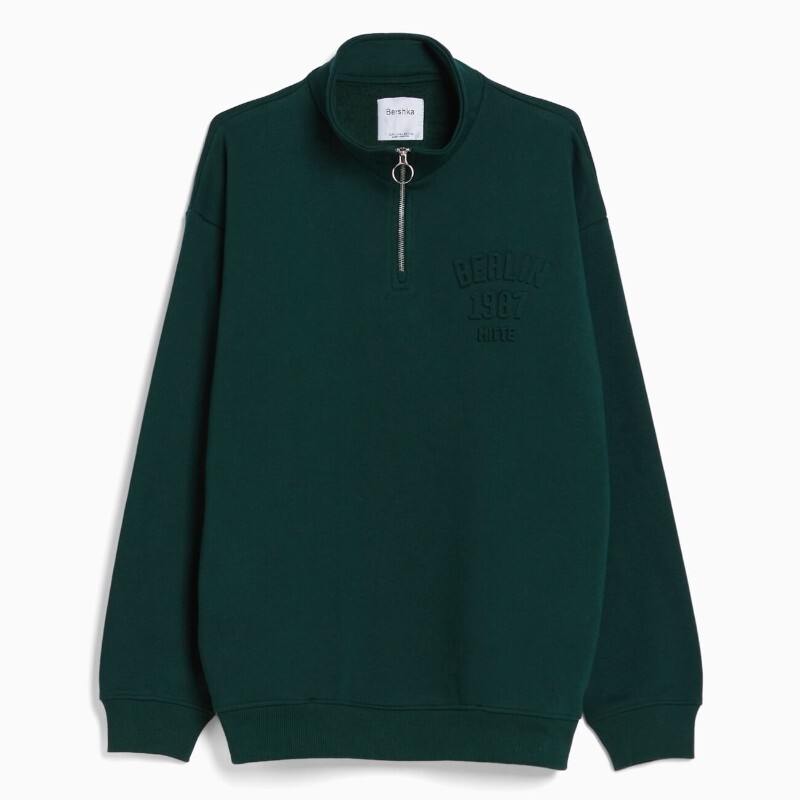 

Свитшот Bershka Zipped High Neck, зеленый