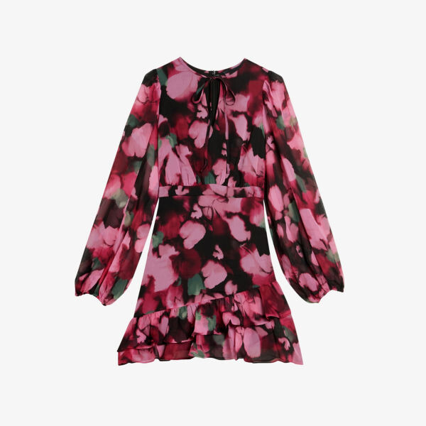 

Креповое платье мини Grayda с юбкой с оборками и цветочным принтом Ted Baker, черный