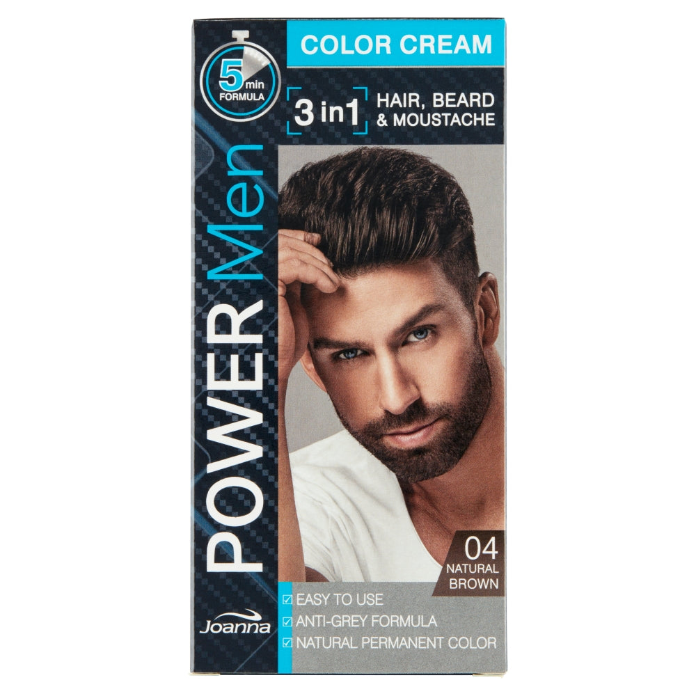 цена Joanna Краска для волос Power Men Color Cream 3в1 для бороды и усов 04 Натуральный Коричневый 30г