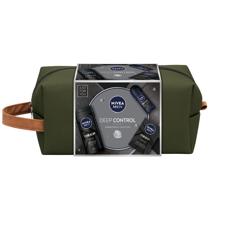 

Nivea Набор гелей для душа 3в1 Men Deep Control 250мл + шариковый антиперспирант 50мл + антибактериальный гель после бритья 100мл + косметичка