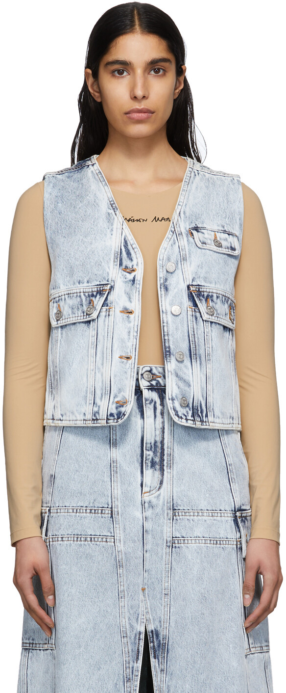 

Синяя джинсовая жилетка кислотной стирки MM6 Maison Margiela, Синий