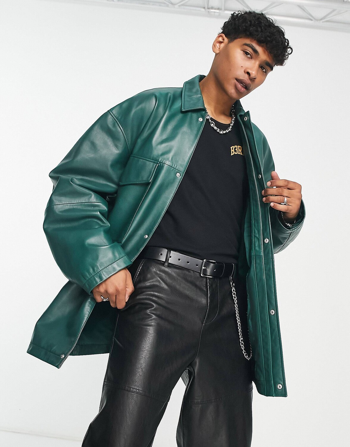

Зеленая куртка оверсайз из натуральной кожи ASOS DESIGN, Зеленый