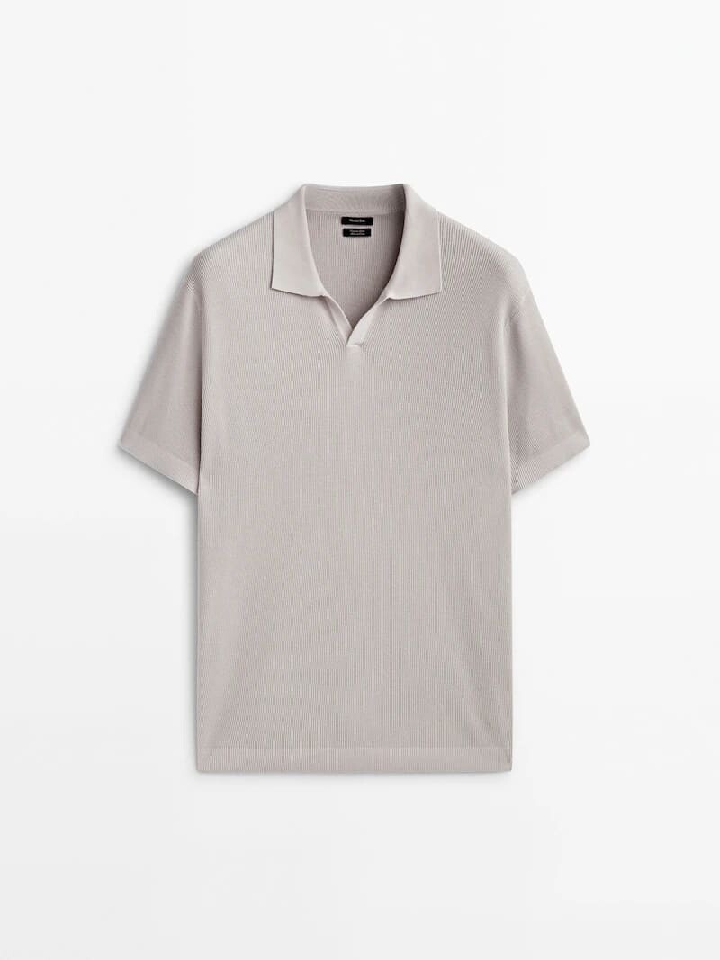 

Свитер Massimo Dutti Vertical-textured Micro-knit Polo, серый