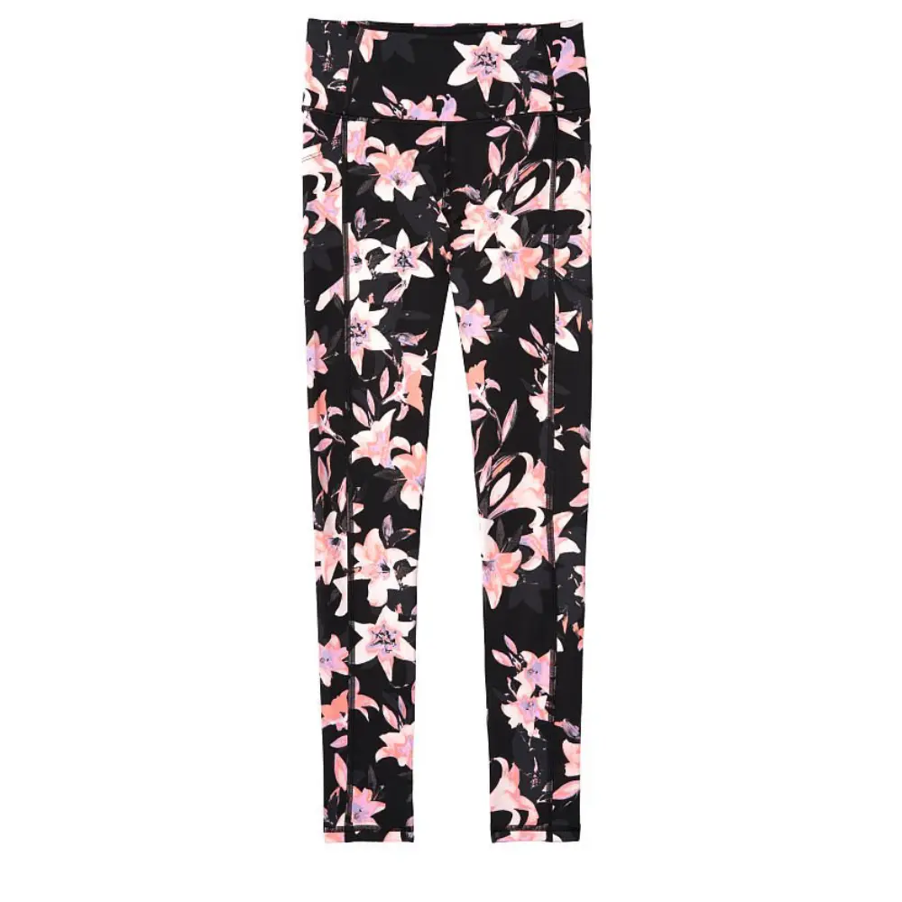 

Леггинсы спортивные Victorias Secret Core Essential Pocket, черный/цветы