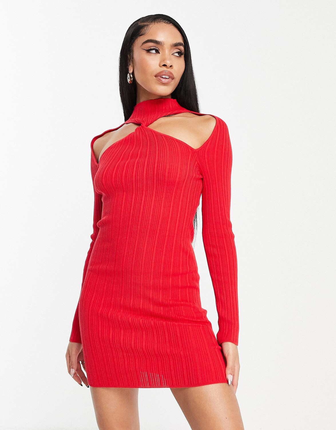 

Красное трикотажное мини-платье с заклепками спереди ASOS DESIGN