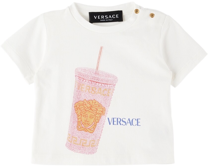 

Детская белая футболка с кружкой для путешествий Versace
