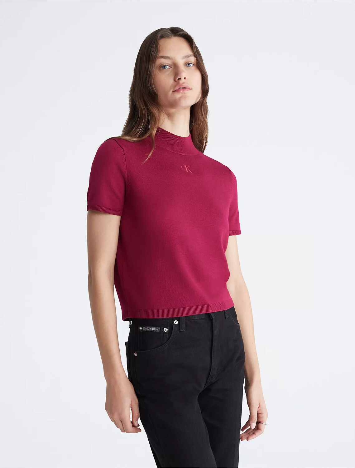 

Свитер Calvin Klein Monogram Logo Cropped Mock Neck, ярко-красный