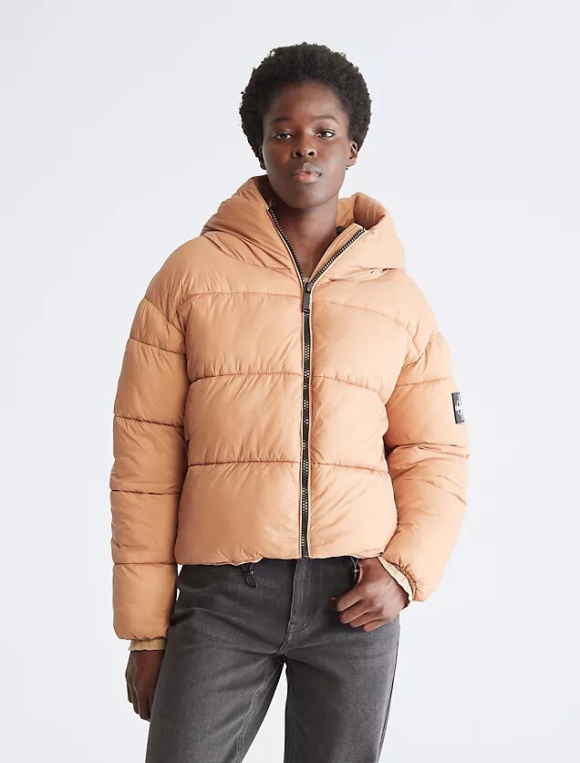 

Куртка Calvin Klein Boxy Hooded Puffer, светло-коричневый