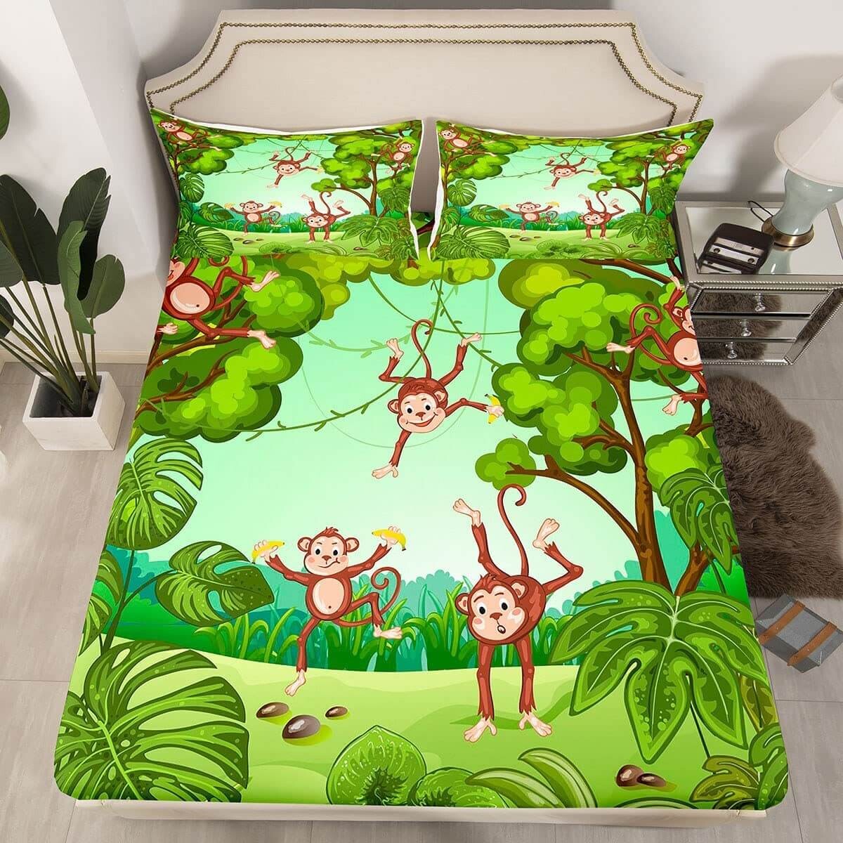 

Комплект постельного белья Erosebridal Kids Cartoon Monkey, 2 предмета, зеленый