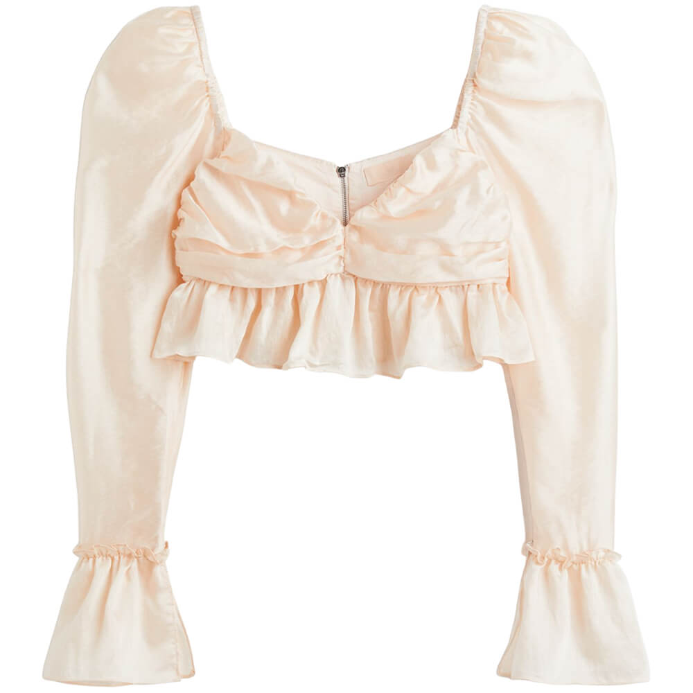 Блузка H&M Short Puff-sleeved Peplum, светло-бежевый юбка короткая расклешенная с цветочным рисунком xs разноцветный